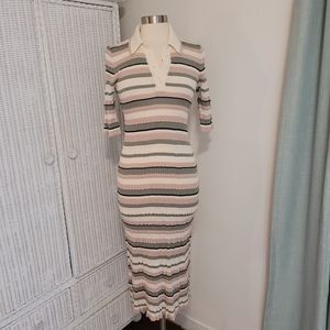 Adam Lippes Striped crinkled cotton-blend midi dress size Small
